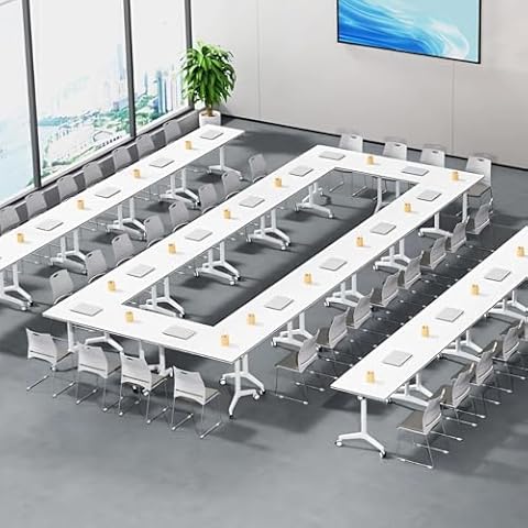 HDXZTQ Conference Table Folding Conference Table, 47.2" Flip Top Mobile Conference Room Table, Modern White Meeting Table with Wheels, Training Seminar Table for Office, Meeting Room Cover