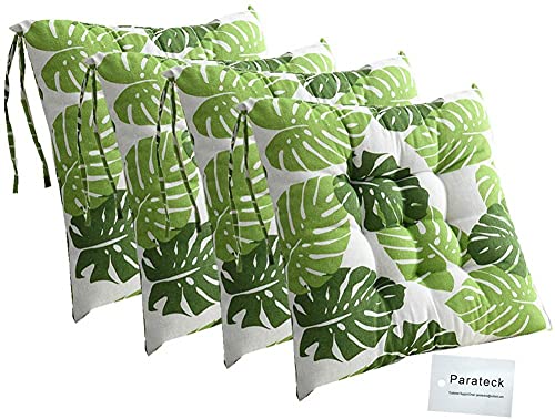 Juego de 4 almohadillas cuadradas para silla con lazos, cojines para sillas de jardín, comedor, jardín, patio, cocina, comedor, 40 x 40 cm, hojas verdes Cover