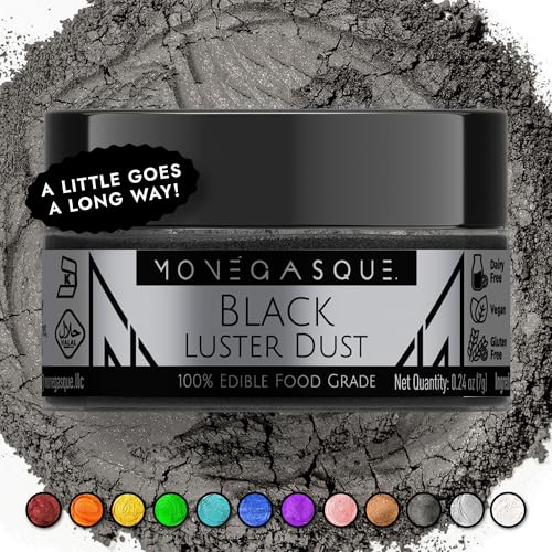Image of MONEGASQUE Black Edible Glitter for Drinks & Cakes, Luster Dust, 7g | Beverage Shimmer Powder, for Cocktails, Cookies & Fondant, Cocktail Garnish, Food-Grade, Vegan, Sparkle Powder