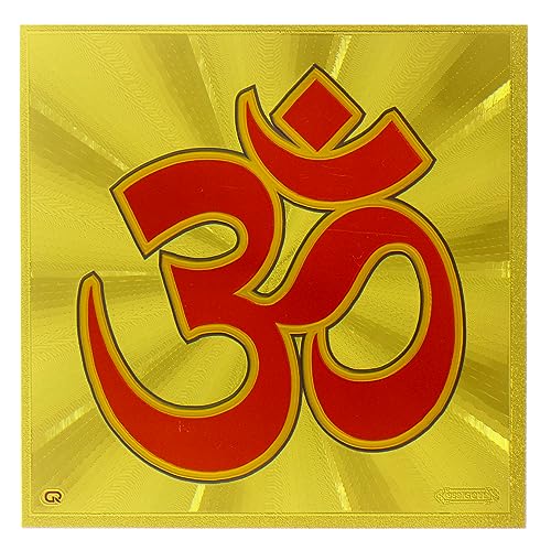 Yogic Mantra Aum Sign Wall Decor Poster Yantra (6x6 Inches 24K Gold Plated Foil Paper 180 GSM) Energized Om Mantra Kavach Om Decor Embossed Printing Om Gifts Charm for Home Decor, Wall Decor, Wall Art