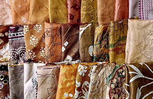 Vintage Fabrics Crafts 30 Pieces Squares Pure Silk Saree Pieces