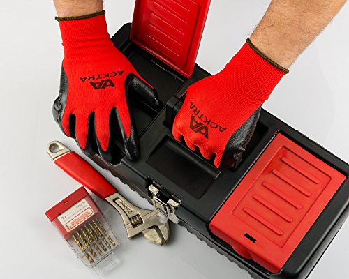 Acktra Nitrile Coated Safety Work Gloves 12 Pairs, Wg003 Red/Black, Large #TOP5