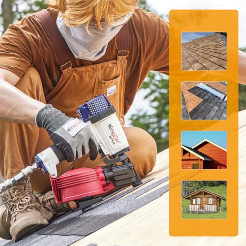 Image of Kingou American Style NVH45 Roofing Nailer Gun For Roofing Constructions Accepts 7 /8-Inch to 1-3 /4-Inch Nails 15 Degree With 3 /8 NPT Air Connector 120-pcs Load Capacity Roofing Nailer