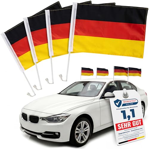 Upgrade4cars 4 x Deutschland Autofahne Fußball WM 2026 | Autoflagge Schwarz Rot Gold 45x30cm | Auto Nationalflagge Weltmeisterschaft Fanartikel MAX. 60 Km/h