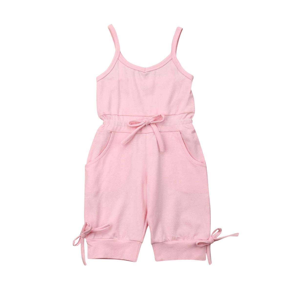 Toddler Kid Baby Girl Strap Sleeveless Romper Halter Heart Jumpsuit Bodysuit Shorts Overalls Summer Outfits Set (Plain Pink, 3-4T)