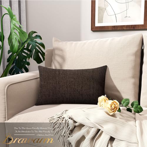 Image of BRAWARM Pack of 2, Chenille Soft Throw Pillow Covers, Coffee Chenille Cushion Cover Pillowcase Shells, Decorative Couch Pillows for Living Room Car Sofa Chair 12 X 20 Inches