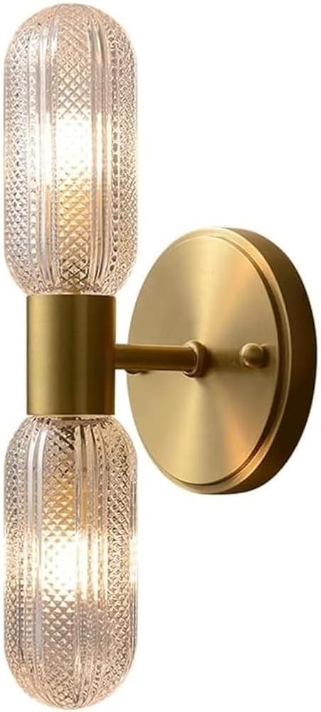 Aplique de Pared Moderno de latón Cepillado con Tubo de Vidrio para tocador de baño, lámpara de Montaje Vertical, 2 Luces, cableado, iluminación Interior para Dormitorio, Sala de e