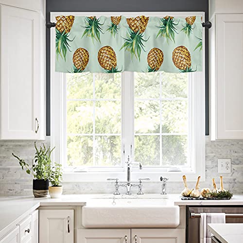 Rod Pocket Valance Curtain 54X18 Inch, Tropical Pineapple Window Treatment Tiers For Kitchen Short Window Curtain Valance For Kitchen Bedroom Bathroom Living Room #TOP1