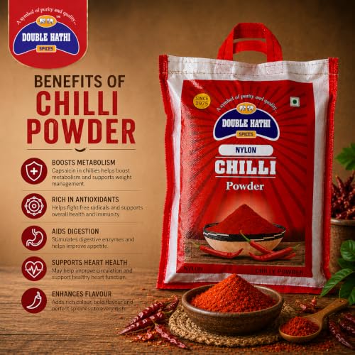 Image of Double Hathi Red Chilli Powder 5Kg - Pure Lal Mirch Powder with No Added Flavours or Colours - Natural Spices for Authentic Indian Cuisine - Fresh and Aromatic Mirchi Powder
