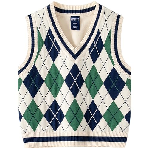 Baby Boys Toddler V-Neck Uniform Knit Plaid Thicken Students Sweater Vest Tank Tops Pullover Knitwear 90