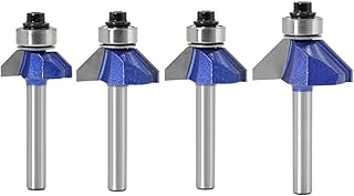 Bestgle 4pcs 1/4 Inch Shank Chamfer Router Bits with 45 Degree, Industrial Grade Edge Forming Bevel Woodworking Cutter Tool, Cutting Length 3/8" 5/16" 1/4" 1/2"