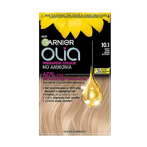 Garnier Olia Permanente Haarfarbe, bis zu 100% Grauhaarabdeckung, ohne Ammoniak, 60% Öle, 10.1 sehr helles Aschblond