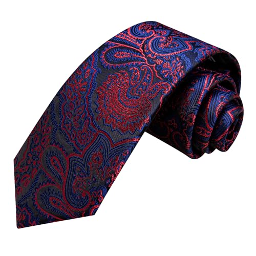 Image of Hi-Tie Paisley Floral Ties Set for Men Silk Mens Stripes Necktie Pocket Square Cufflinks Set Formal Business