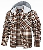 TACVASEN Flannel Shirts for Men Casual Plaid Lightweight Cotton Shirt Jackets with Hood Brown 2XL