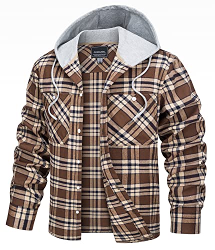 Tacvasen Flannel Shirts For Men Casual Plaid Lightweight Cotton Shirt Jackets With Hood Brown S #TOP1
