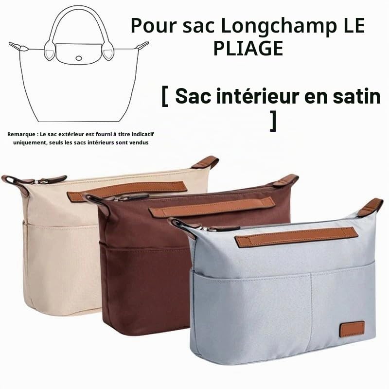 Générique Organisateur de sac main, insert intérieur en satin, compatible avec Le Pliage et Tote Bags (accessoire tiers), Beige - S - 23×14×9 cm