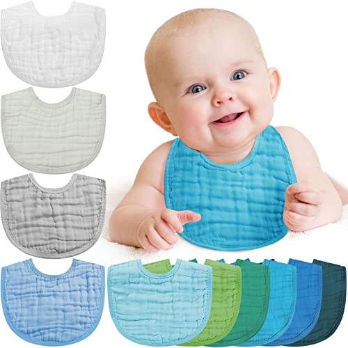 Image of Tatuo 10 Pieces Muslin Baby Bibs Cotton Burping Cloth Bulk Adjustable Newborn Bandana Drool Bibs for Baby Boy Girl(Multicolored)