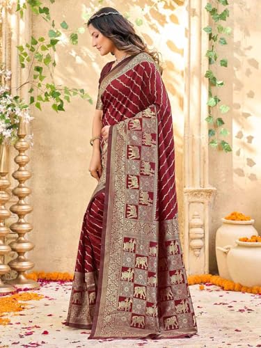 Image of Satrani Women's Silk Banarasi Weaving Saree with Unstitched Blouse Piece