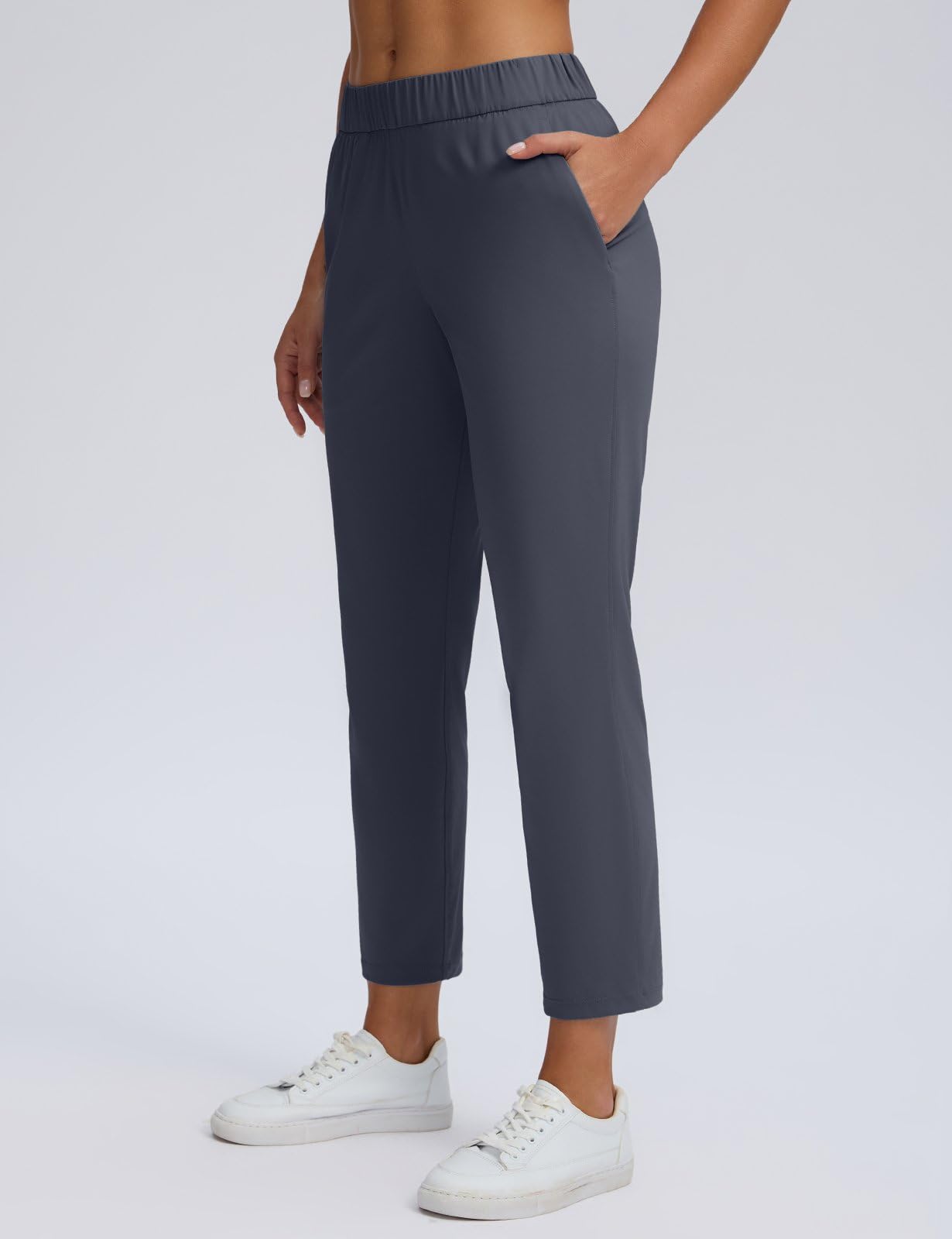 Bobobigo Women's Golf Pants with Deep Pockets Stretch 7/8 Travel Pants High Waisted Ankle Pants Dark Grey M