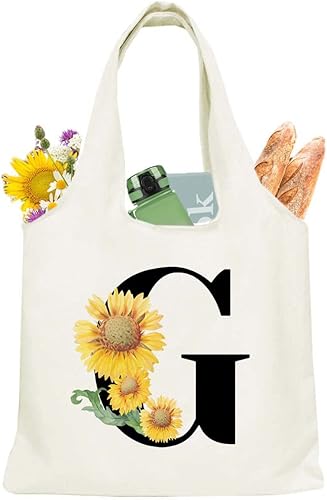 Regalos iniciales para mujer, bolsa de hombro, bolsa de girasol, bolsa de mano, bolsa hobo, bolsa reutilizable, bolsa floral