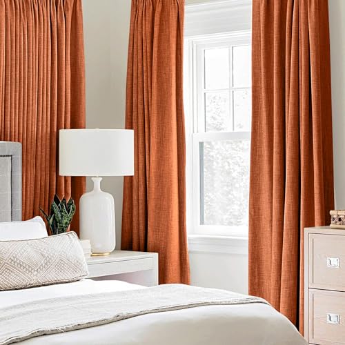 Image of MIULEE Linen Curtains for Bedroom 100% Blackout Thermal Insulated Orange Grommet Room Darkening Curtains & Drapes Fall Decor for Living Room 52 x 90 Inch (2 Panels)
