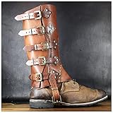  HLGQ Mittelalterliche Renaissance-Leder-Beinrüste, Samurai Lace Up Leder-Leggings, Rüstungsbootabdeckungen Bühnenleistung Cosplay Fotografie Requisiten,Braun