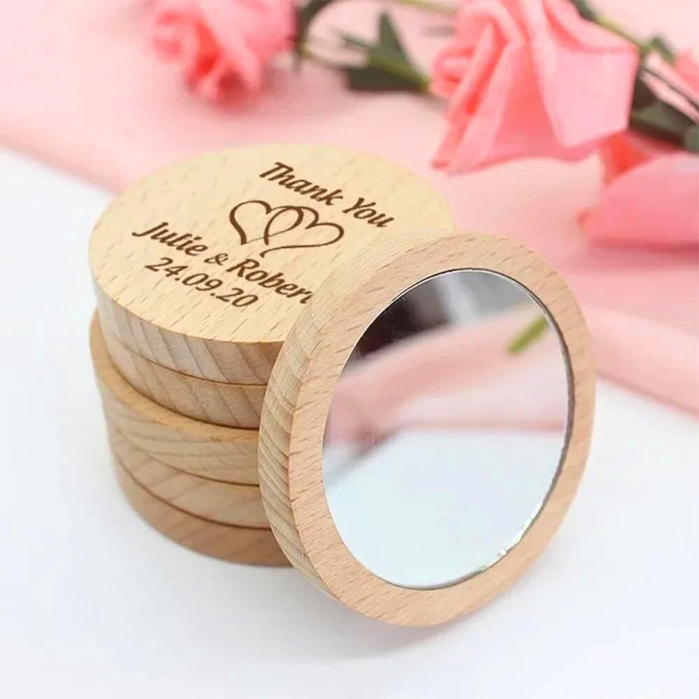Specchietti Compatti In Legno Personalizzati For Donna, Specchietto Tascabile For Il Trucco Personalizzato Con Incisione, Idea Regalo Personalizzata For Gli Ospiti, Matrimonio, Save The Dat(30 pcs)