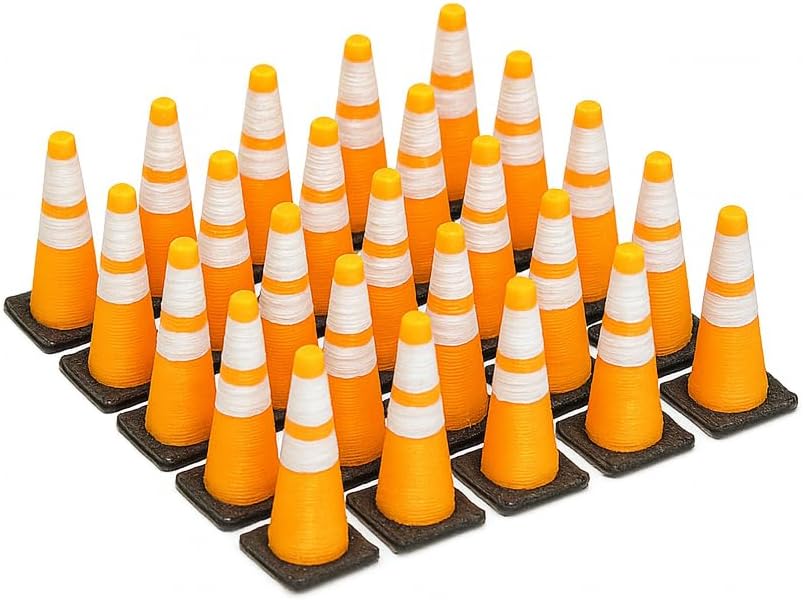 1/64 Scale Traffic Cones (25 Pack) – Construction & Diorama Accessories for Diecast Trucks, Hot Wheels, Matchbox, Greenlight