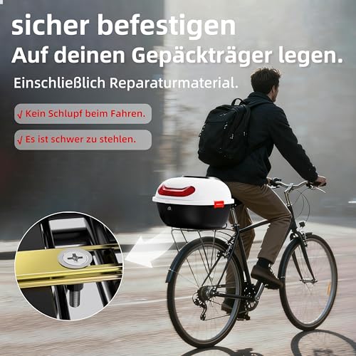 Mihoho Fahrradkoffer für alle Gepäckträger, abschließbare wasserdichte Fahrradbox | Helmkoffer | Gepäckträger Koffer | Helmbox | Fahrradgepäckträger Box (Weiß)