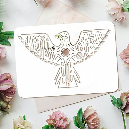 FINGERINSPIRE Aztec Eagle Stencil for Painting 21x29.7cm Flying Eagle Painting Stencil Sun Mountain Cactus Drawing Template Animal Theme Stencil for Painting on Wood Fabric Canvas Clothing - Image 3