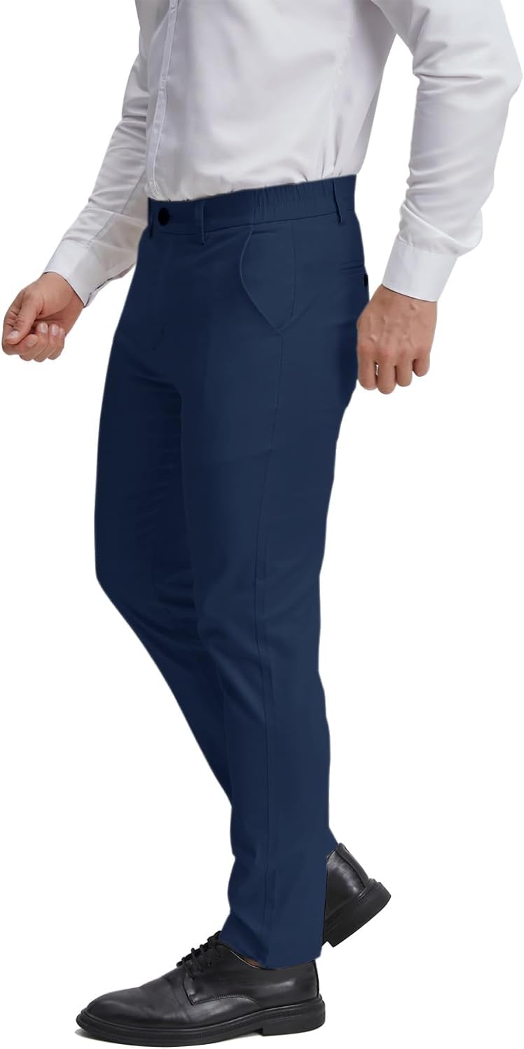 ALLELMS Mens Chinos Classic Fit Dress Pants Expandable Waist Flat-Front Formal Pants