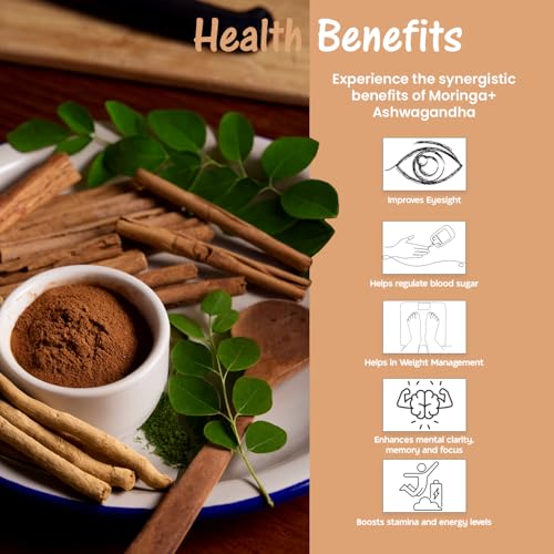 Image of Mindful Eating Pure Moringa Leaves Tea Blended with Ashwagandha - Herbal Tea, Natural Ingredients, Dried Drumstick Tree Leaves, Immunity Booster, Caffeine-free, 70g