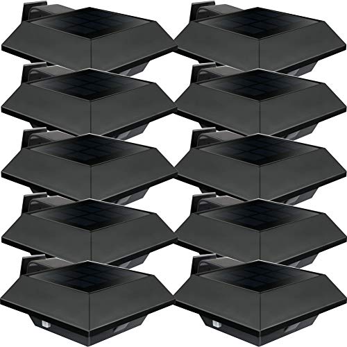 Preisvergleich Produktbild Uniquefire Schwarz Solarlampe 12 LEDs Dachrinnen Außenlampe Leuchte Wandlampe Solar Warmweiße Licht f.Garten, Terrasse, Fahrtweg, Höfe, Traufen (10 STK.)