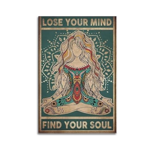 Toile fille de yoga rétro grand format 60x90cm impression d'art artistique sur toile coton