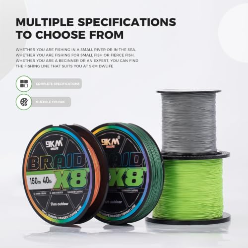 Image of 9KM DWLIFE Braided Fishing Line 8LB-120LB Dyneema Fishing Line, Zero Stretch & Anti-Bite Coating for Freshwater /Saltwater Fishing 4 /8 Strands