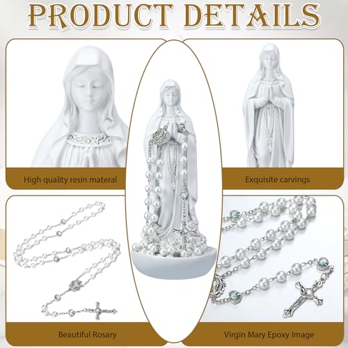 Estatua Virgen María con Rosario 7.8" H Decoración Religiosa miniatura 3