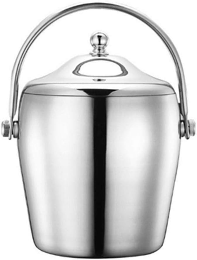 1.2/2L Stainless Steel Ice Bucket Portable 6-hour Double-layer Insulated Freezer with Lid for Parties Barbecues Buffets