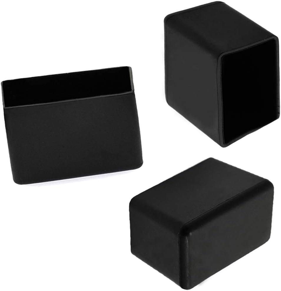 20pcs Rectangle Chair Leg Caps, 2" x 1" / 50 x 25mm Anti-Slip Chair Leg Floor Protectors PVC Rubber Pads Furniture Table Feet Covers, Black