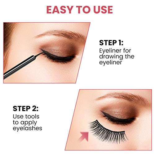 CHARMINER Magnetic Eyelashes with Eyeliner Lashes, Super Waterproof Magnetic Eyelashes with Tweezers, Women False Eyelashes 5 Style 3D Handmade Natural Eyeliner Long Lasting for Party, Daily(Pink)