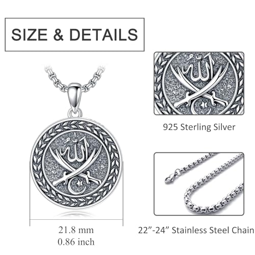 Collier Allah argent anti-noircissement pendentif musulman chaîne solide - 4