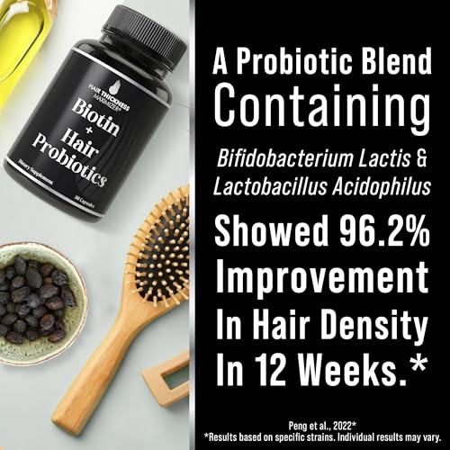 Image of Probiotics for Hair Growth + Biotin 10000mcg - High Strength Hair Vitamins for Women and Men with Lactobacillus Reuteri & Clinically Studied Probiotic Strains - Supports Thicker, Fuller Scalp - Vegan