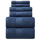 Alusa Home Ultra Soft & Plush Viscose from Bamboo Bath Towels - 700 GSM Luxury Bath Towels - 6 Piece Set - Super Absorbent & Quick Drying (Navy Blue)