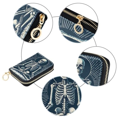 RFID Blocking Credit Card Wallets Cute Wallet for Women Small Zip Around Zipper Travel Wallet with Key Ring Skeleton Black Cool4