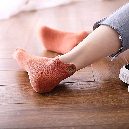 10 Paia di Calzini Corti da Donna in Cotone a Tubo Basso con Stampa a Cuore e Ricamo a Tinta Unita(Style 5)