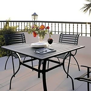VICLLAX Steel Slat Square 1.57″ Garden, Backyard and Porch Umbrella Hole 37 Inch Patio Dining Outdoor Metal Table, Black