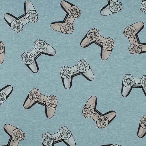 Jersey Stoff Gamer, Gamecontroller, meliert blau (Länge am Stück: ab 50cm / Breite: 145cm)