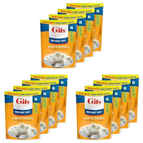 Image of Gits Instant Khatta Dhokla Mix, Makes 40 Per Pack, Pure Veg, Instant Indian Snack Mix, 800g (Pack of 12, 200g Each)