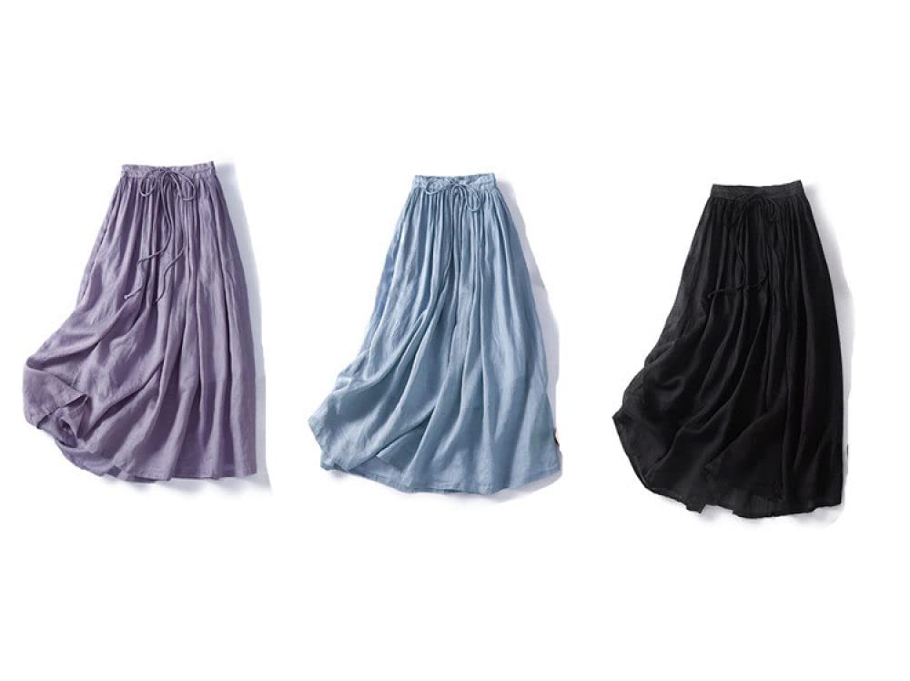 Röcke,Damen Maxirock Lila Elastische Taillenschnürung Faltenrock Volltonfarbe A-Linie Gerüscht Layered Flowy Hochwertige Lässige Lange Röcke Für Mädchen Damen,L