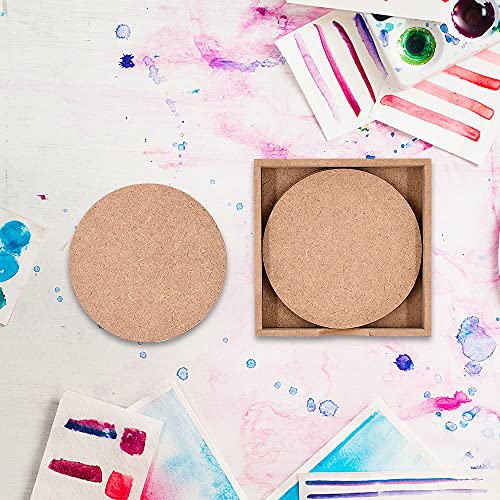 Image of IVEI MDF DIY Coasters with Holder Stand - MDF Plain Wooden Coasters & Holder Blank Cutouts for Painting, Sheet Craft, Decoupage, Resin Art Work & Decoration (Round with Holder)