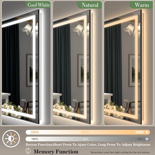 Image of 40x30 LED Bathroom Mirror with Black Frame, Dimmable Vanity Mirror with Lights for Wall, Backlit and Front Lighted, Memory, Anti-Fog, ETL Listed (Horizontal /Vertical)